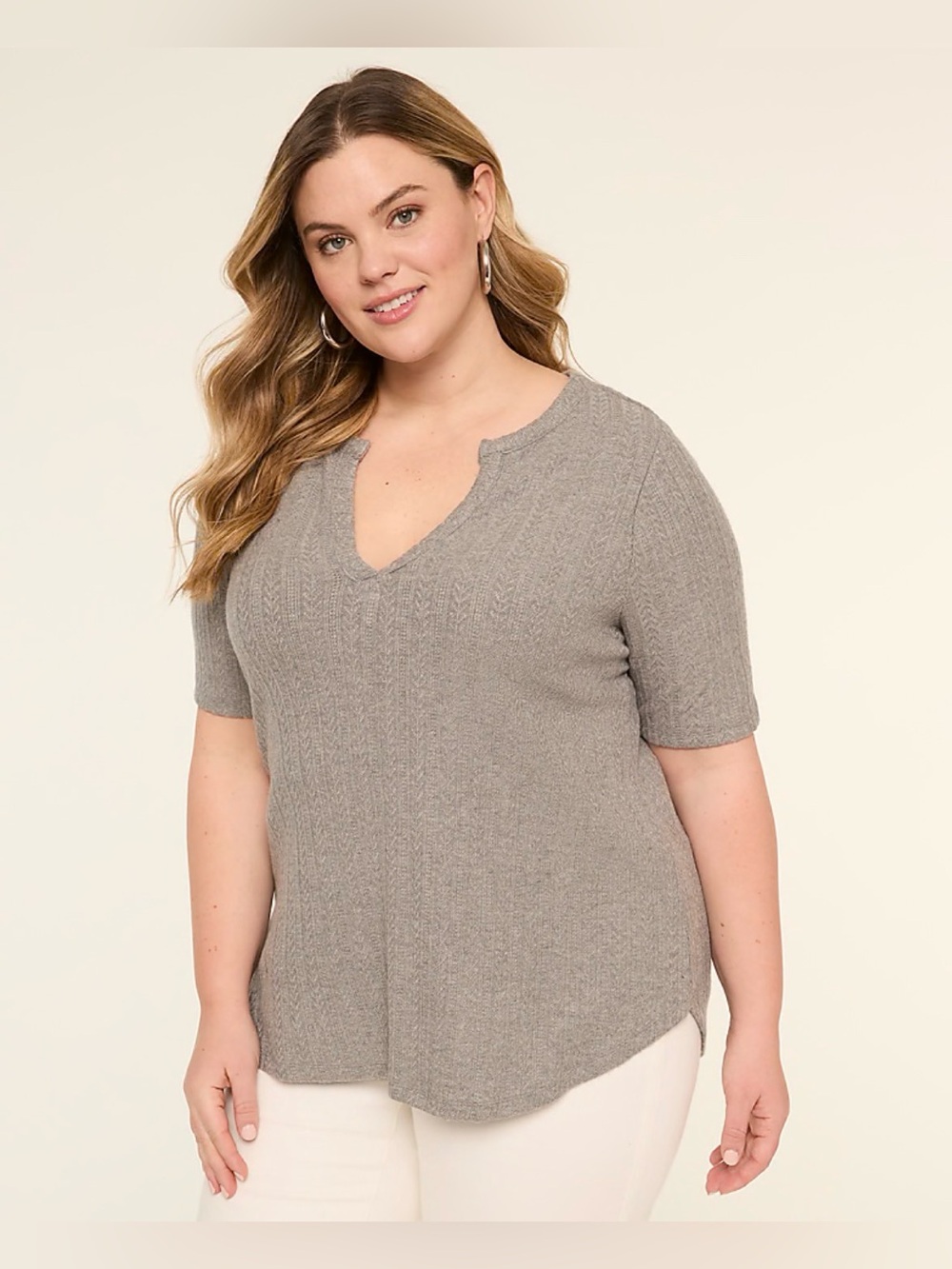 Lane Bryant Heather Grey Size 26/28 Elbow-Sleeve Soft Spun Tunic Tee